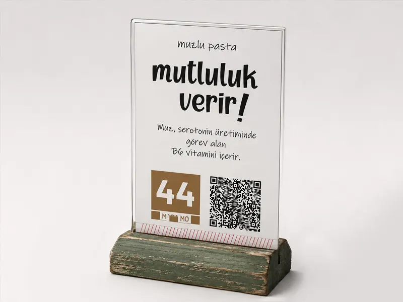 Restoran ve kafeler için masaüstü pleksi menü örneği